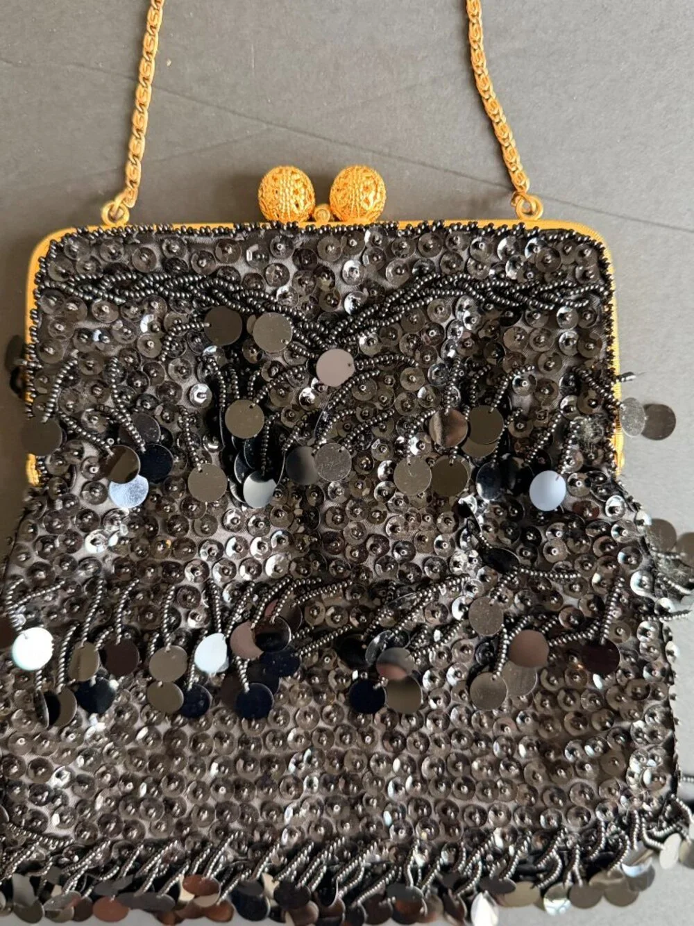 Handmade Vintage Vivant by Sarnie Black Sequin & Beaded Evening Bag | Hong Kong